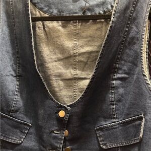 Allegra K Blue Denim Vest with Gold Accents